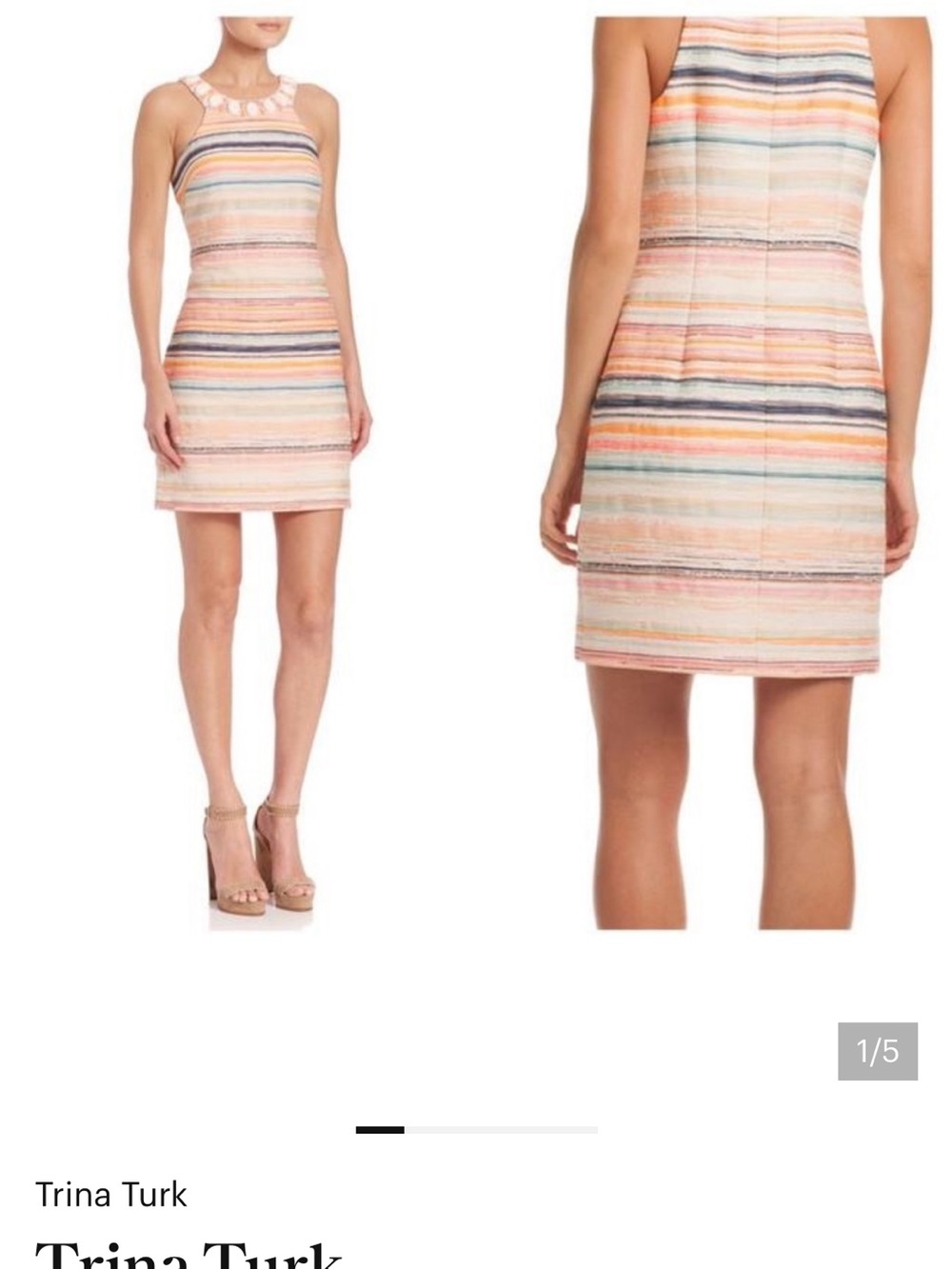 Trina Turk Pastel Peach & Blue Striped Halter Mini Dress
